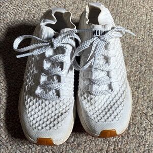 White Knit Sneakers with Textured Design